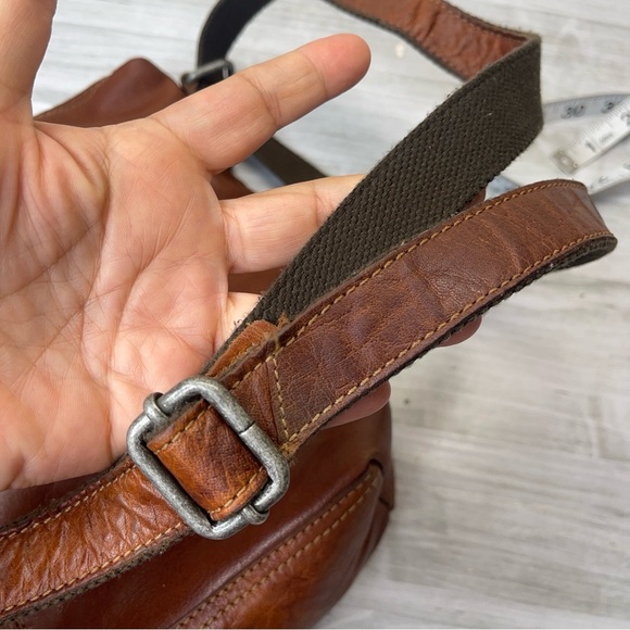 Jack Georges Brown Buffalo Leather Voyager Zip Crossbody Bag w/ Canvas Strap - Picture 10 of 16